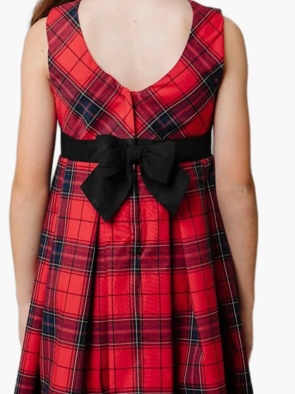 Hope & Henry Pleated Red Tartan Plaid Dress with a Black Satin Bow GIRLS Size 4